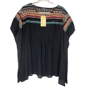 Andree by Unit embroidered Womens Black Short Sleeve Rayon top NWT fits 1x-3x